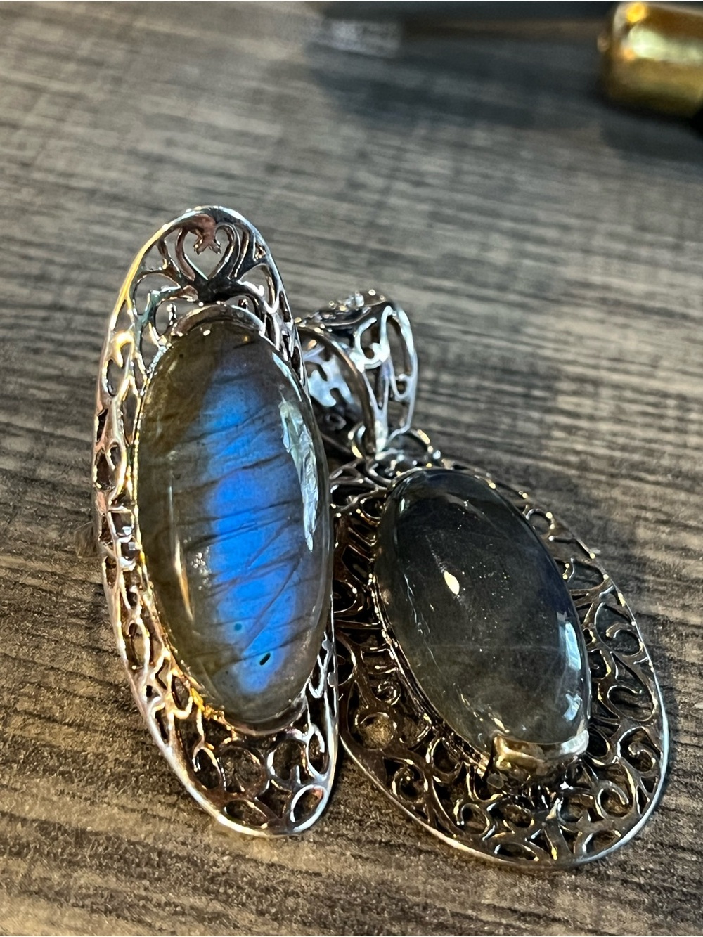 Sterling Silver Blue Labradorite Oval Pendant and Ring Set. Sz 7 - Picture 4 of 6